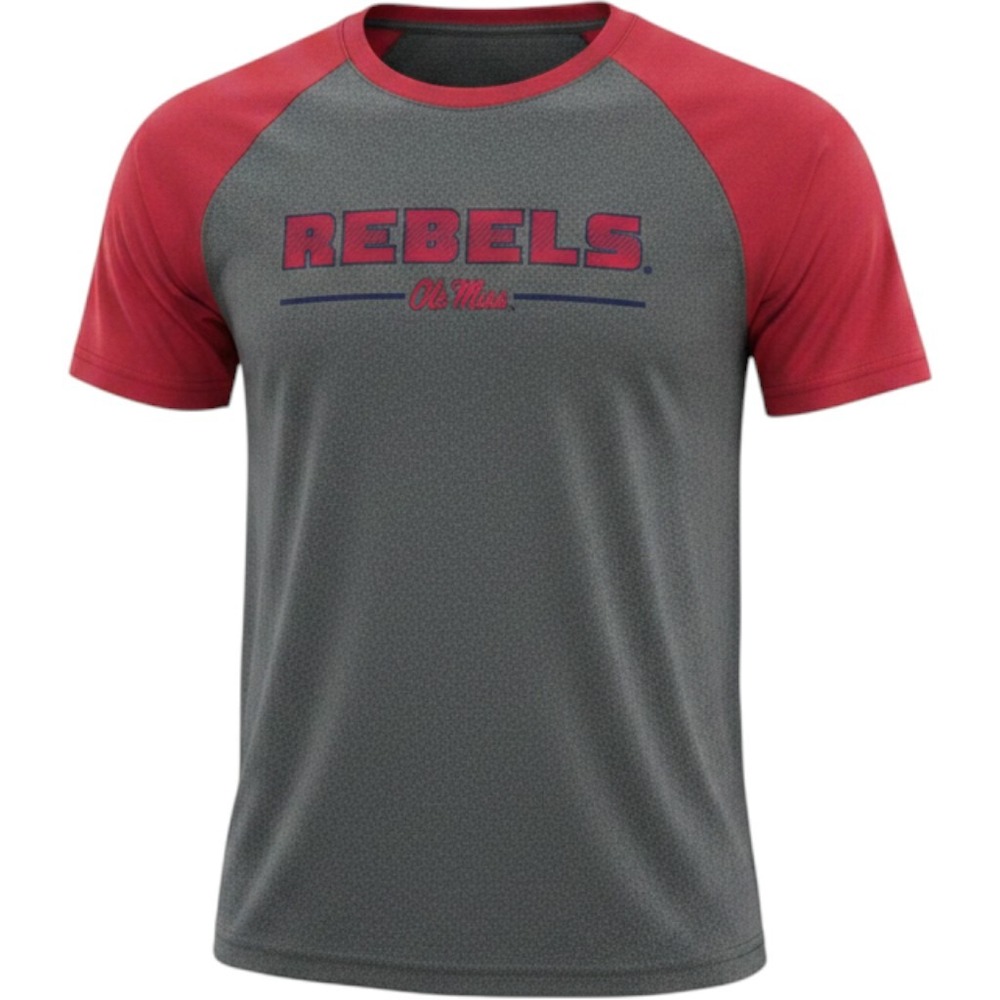 Ole Miss Rebels T-Shirt Mens XL Gray Red Raglan Performance Short Sleeve Tee